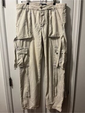 BoohooMan Gray Corduroy Cargo Pants Straps size 32